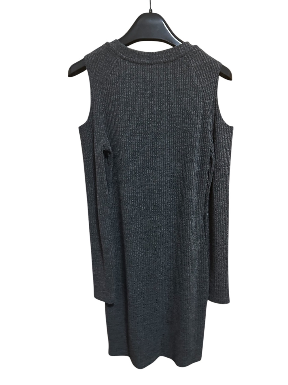 Ribbed Cold-Shoulder Long Sleeve Dress - Charcoal Gray - Unbranded